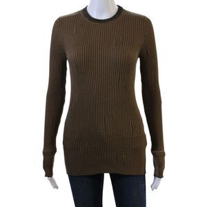 Gauchere Women Pullover Sweater Black Striped Cotton Crewneck Size S